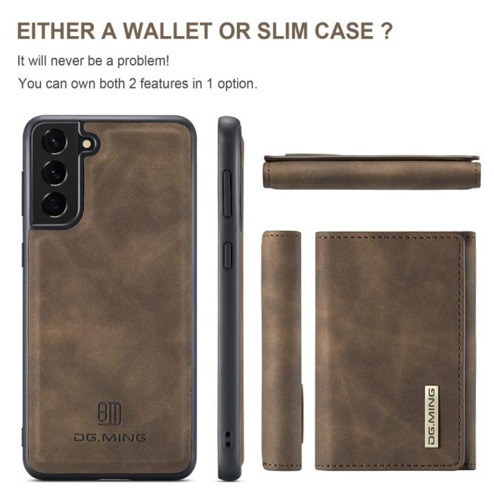 DG.MING - Samsung Galaxy S21 Skal DG.MING M1 Magnetic Tri-fold Wallet Med Kickstand
