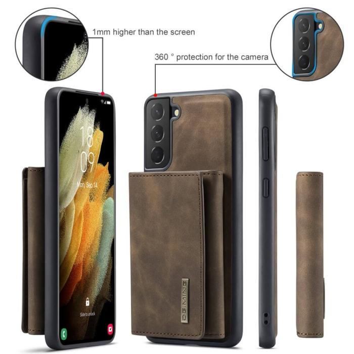 DG.MING - Samsung Galaxy S21 Skal DG.MING M1 Magnetic Tri-fold Wallet Med Kickstand