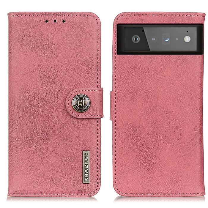 KHAZNEH - KHAZNEH Läder Plånboksfodral Google Pixel 6 - Rosa