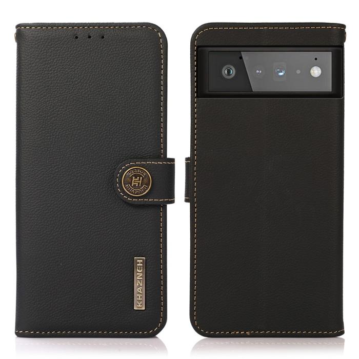 UTGATT1 - KHAZNEH RFID Äkta Läder Plånboksfodral Google Pixel 6 - Svart