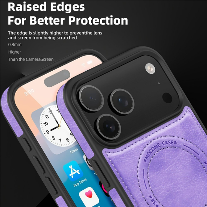 A-One Brand - iPhone 17 Pro Mobilskal MagSafe Kickstand Läder - Ljuslila