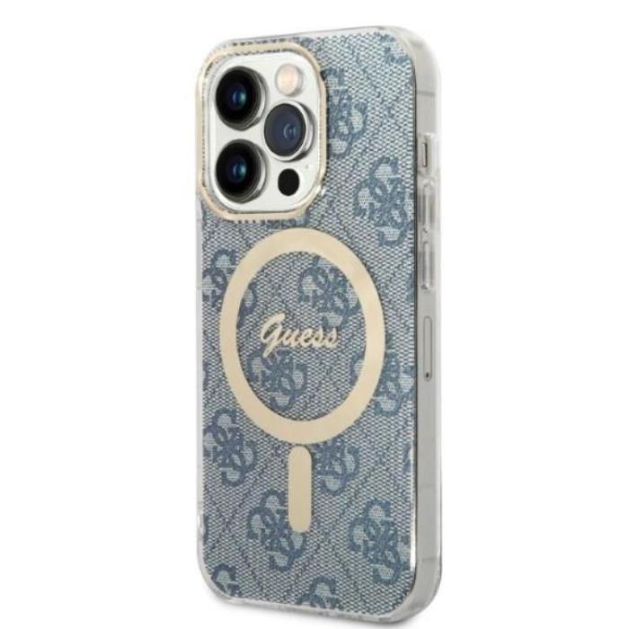 Guess - GUESS iPhone 14 Pro Max Magsafe Skal Print + Trådlös Laddare - Blå