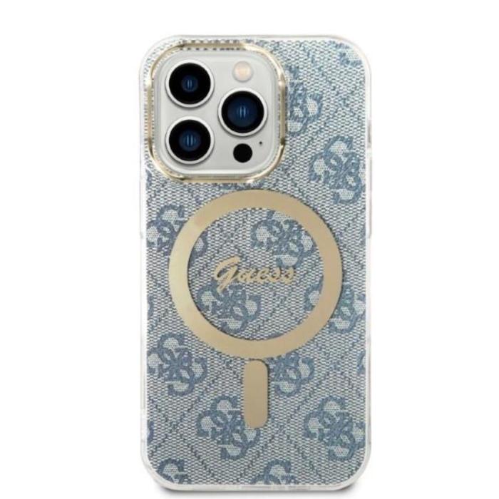 Guess - GUESS iPhone 14 Pro Max Magsafe Skal Print + Trådlös Laddare - Blå