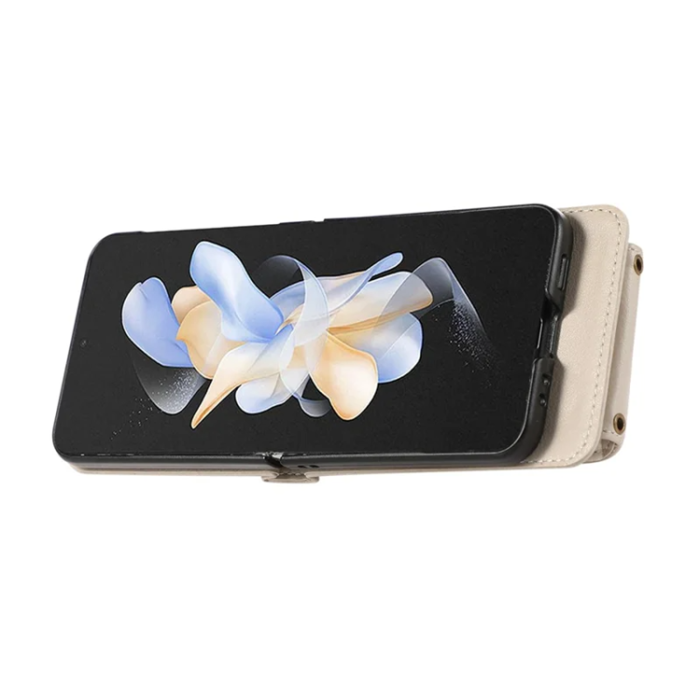 A-One Brand - Galaxy Z Flip7 Plånboksfodral Ring Kickstand med Lång rem - Beige