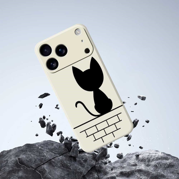 A-One Brand - iPhone 17 Pro Max Mobilskal Black Cat on the Wall - Beige