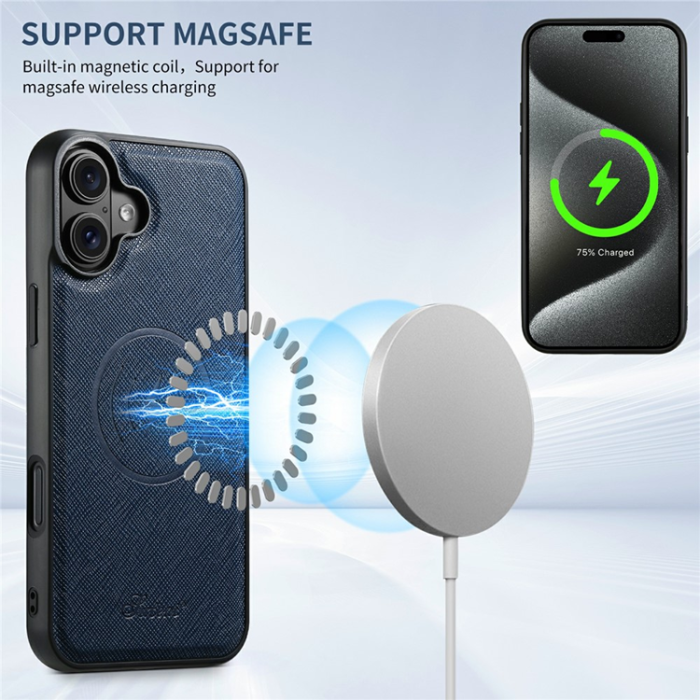 SUTENI - SUTENI iPhone 17 Mobilskal MagSafe Cross Texture H18 - Blå
