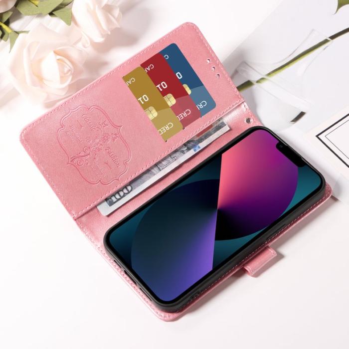 OEM - Samsung Galaxy S26 Plus Plånboksfodral Konstläder Fjäril Blommönster - Rosa