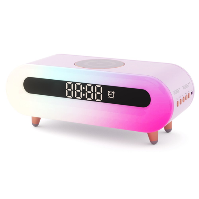 OEM - Trådlös Laddare med trådlös högtalarklocka Sänglampa RGB S608 - Lila