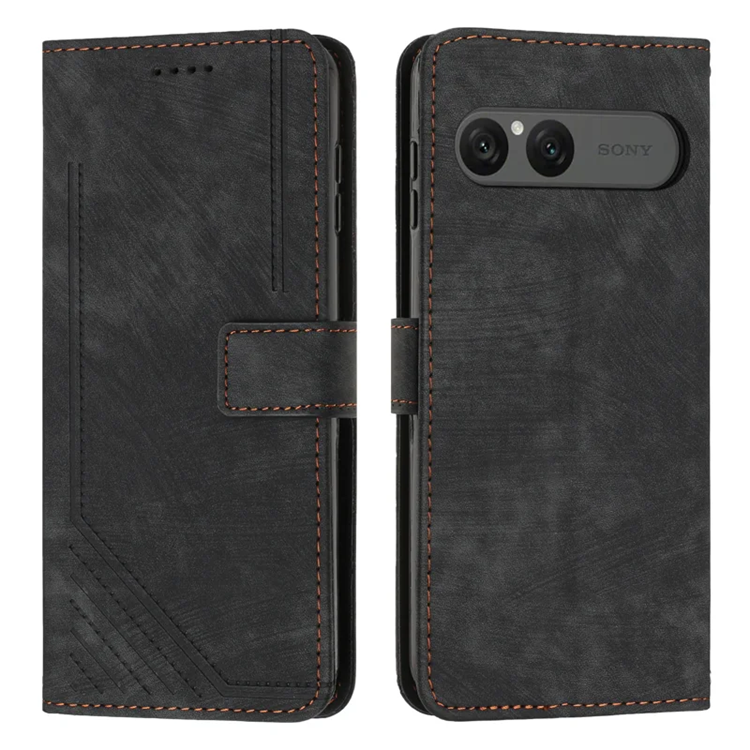Sony Xperia 10 VII Plånboksfodral Imprinted Lines - Svart | 2353 | AlltMobil