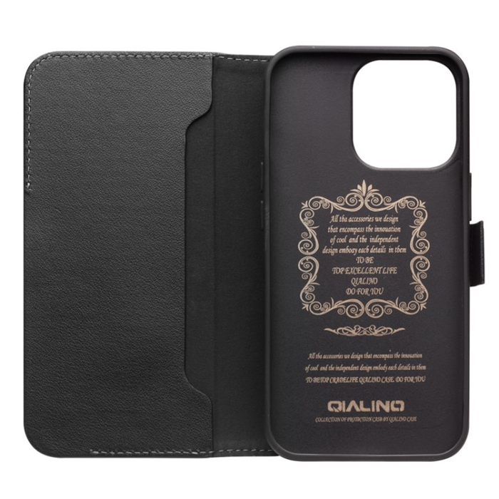 QIALINO - QIALINO iPhone 13 Pro Plånboksfodral Äkta Läder Flip Folio