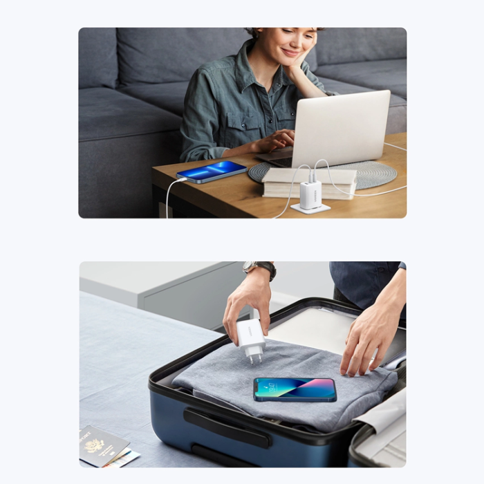 Ugreen - Ugreen Väggladdare 2x USB Typ-C 65W PD3.0, QC3.0/4.0 - Vit