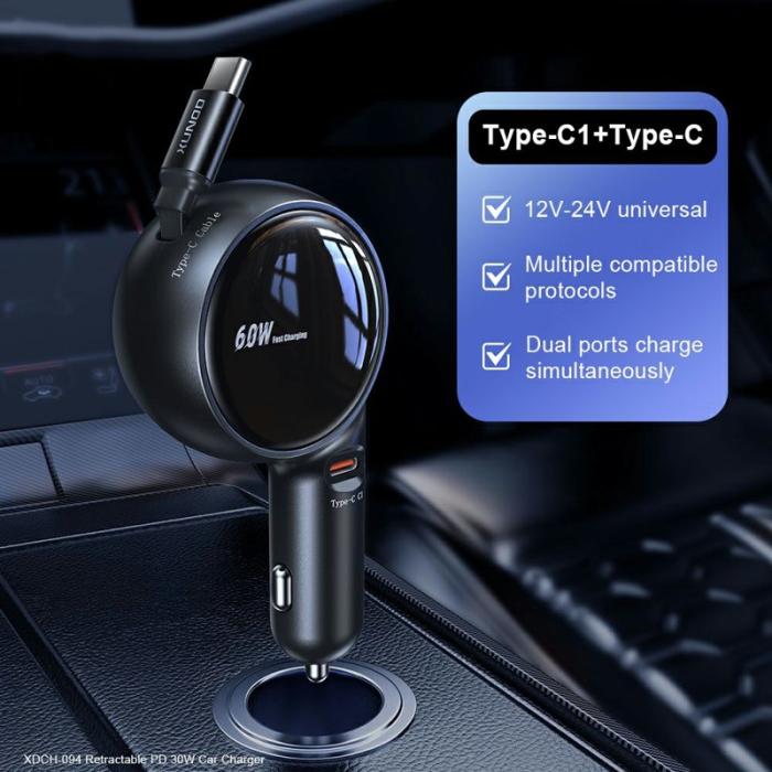 OEM - XUNDD XDCH-094 PD 30W Snabbladdare för bil med 30W Type-C kabel