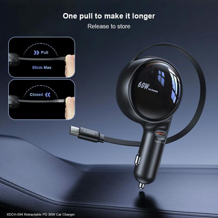 OEM - XUNDD XDCH-094 PD 30W Snabbladdare för bil med 30W Type-C kabel