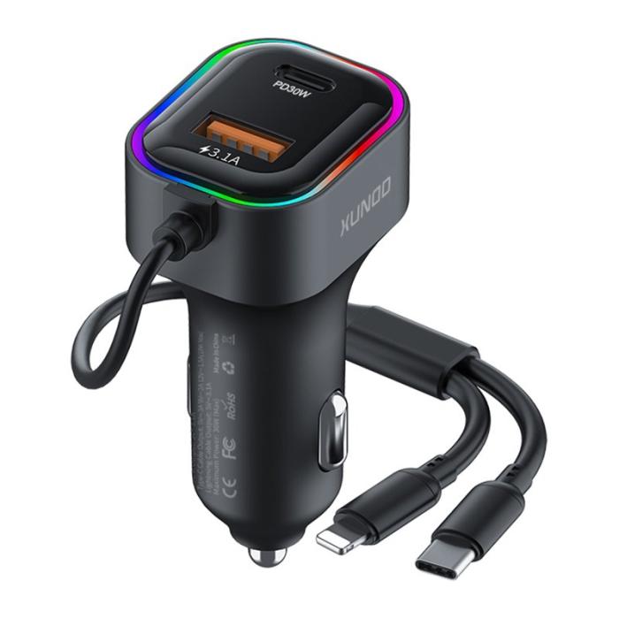 OEM - XUNDD XDCH-106 Biladapter 22,5W Dubbelkabel Snabbladdning Flera portar