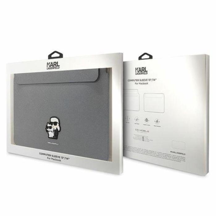 KARL LAGERFELD - Karl Lagerfeld Datorfodral 14'' Saffiano Karl & Choupette - Silver