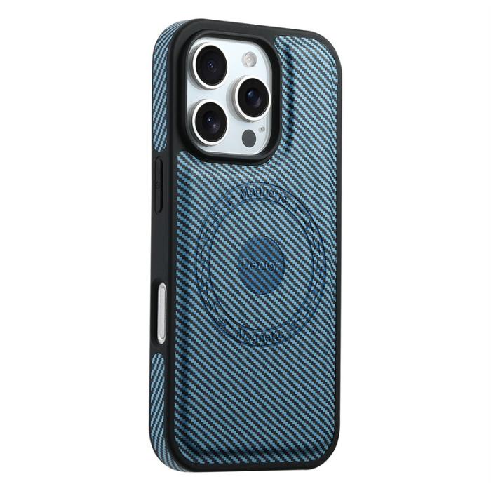 DENIOR - DENIOR Mobilskal till iPhone 16 Pro Max Äkta Läder Kolfiber Blå