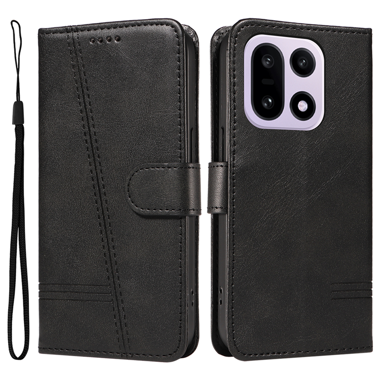 OnePlus 15 5G Plånboksfodral T-Shape Lines Konstläder (Svart) | 2353 | AlltMobil