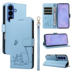 OEM - Mobilskal till Samsung Galaxy S26+ Kattm&ouml;nster Imprint KonstL&auml;der - Ljusbl&aring;