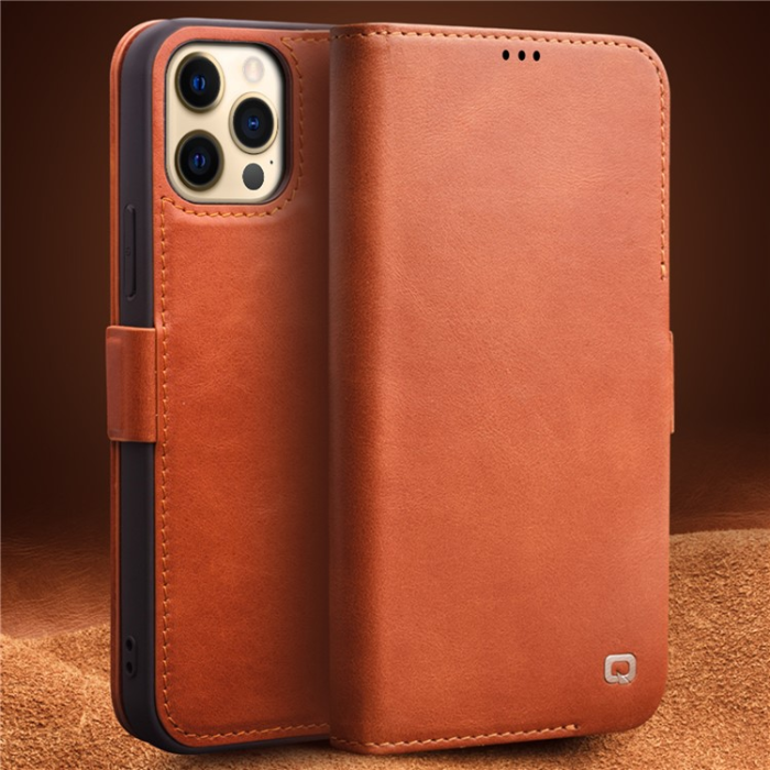QIALINO - QIALINO iPhone 12 mini Plånboksfodral Äkta Läder Magnetisk