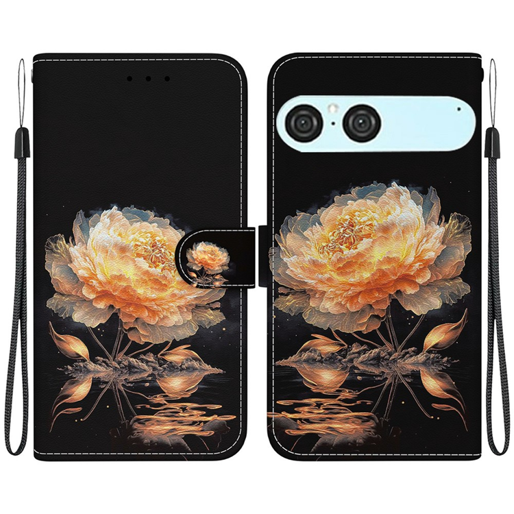 Sony Xperia 10 VII Plånboksfodral Pattern Printing - Guld Peony | 2353 | AlltMobil