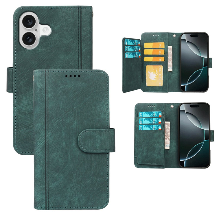 iPhone 17 Plånboksfodral Line Pattern Läder - Grön | 2353 | AlltMobil