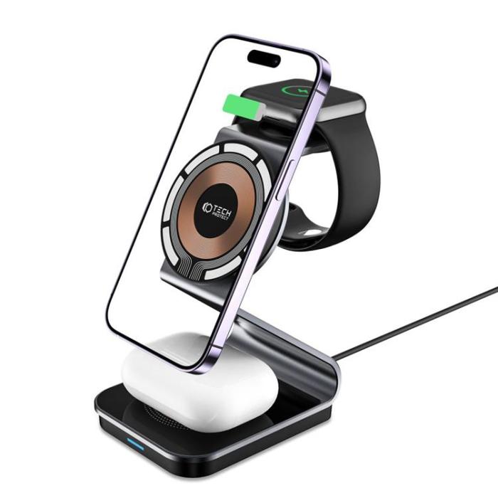 Tech-Protect - Tech-Protect 3-in-1 Trådlös laddare iPhone, Apple Watch, AirPods - Svart