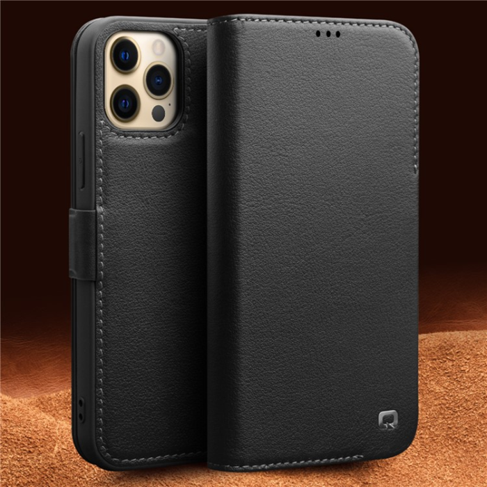 QIALINO - QIALINO iPhone 12 Pro Max Plånboksfodral Äkta Läder Magnetlås