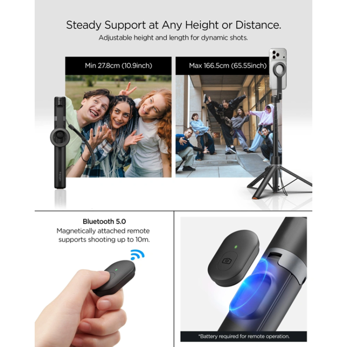 Spigen - Spigen Selfiestick Bluetooth Tripod S582W - Svart