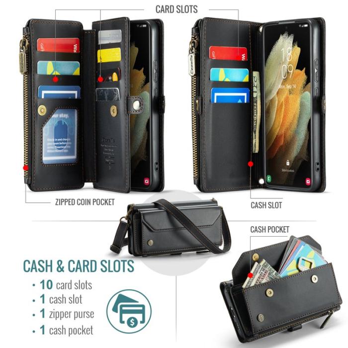 Caseme - CASEME Plånboksfodral Konstläder för Samsung Galaxy S21 Ultra 5G - Svart