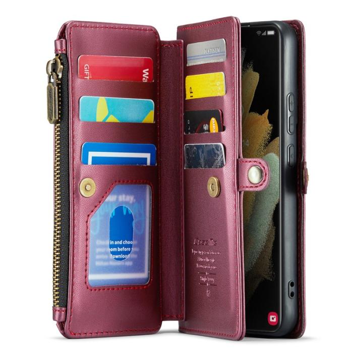 Caseme - CASEME Plånboksfodral Konstläder för Samsung Galaxy S21 Ultra 5G Vinröd