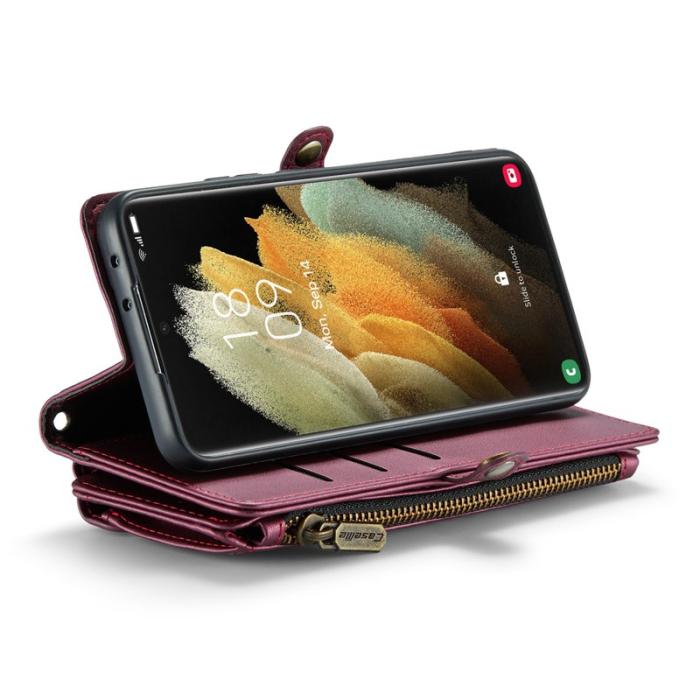 Caseme - CASEME Plånboksfodral Konstläder för Samsung Galaxy S21 Ultra 5G Vinröd
