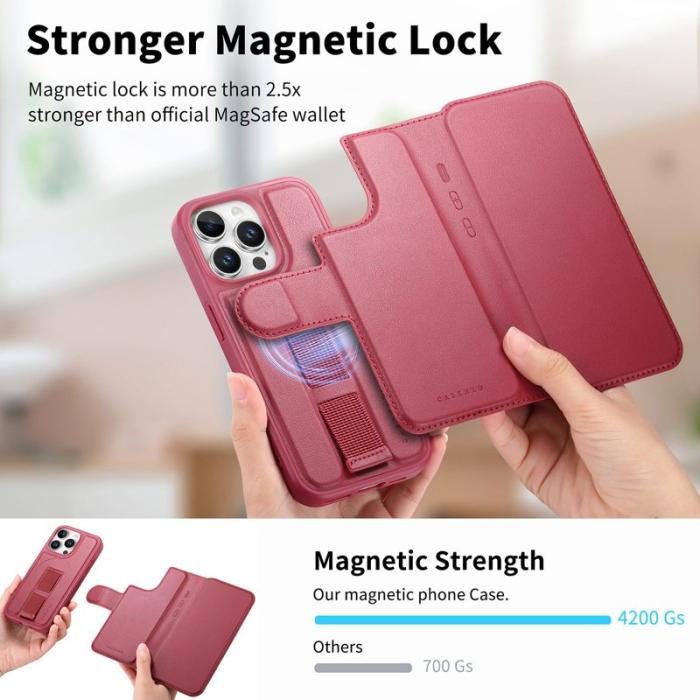 CASENEO - CASENEO iPhone 16 Pro Plånboksfodral Konstläder - Röd