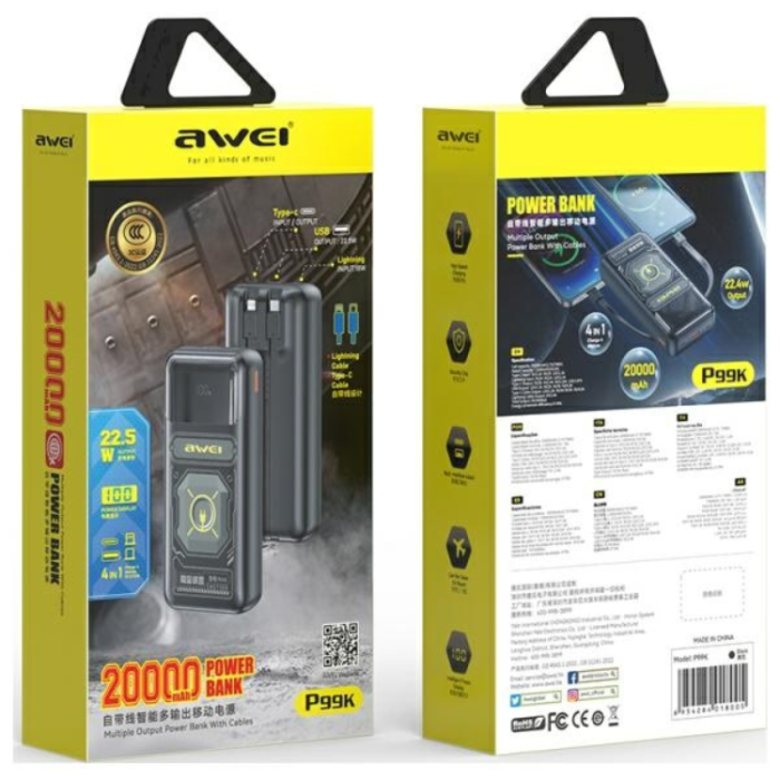 Awei - Awei Powerbank 20000mAh 22.5W P99K - Svart