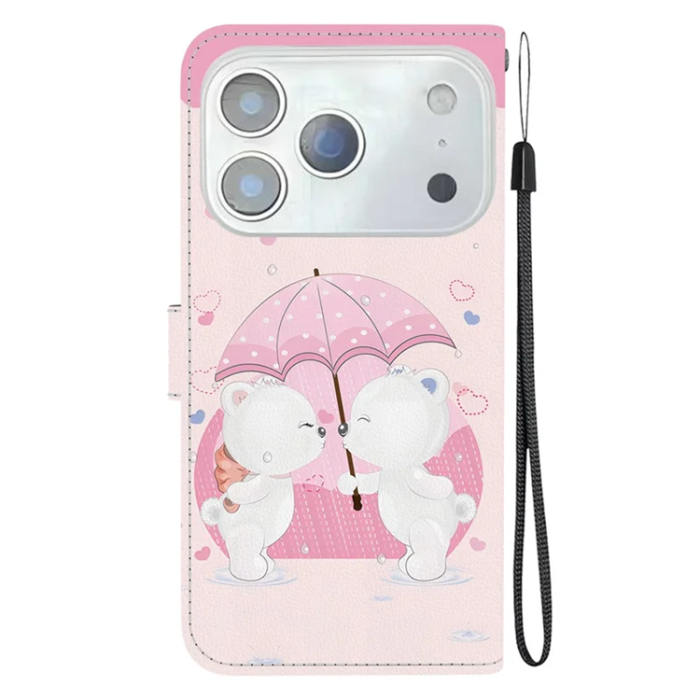 A-One Brand - iPhone 17 Pro Max Plånboksfodral Med Lanyard - Cartoon Couple Bear