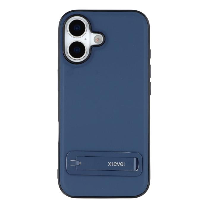 X-Level - X-LEVEL Mobilskal till iPhone 17 Läderbelagd PC TPU med Ställ - Blå