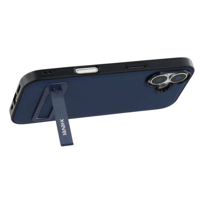 X-Level - X-LEVEL Mobilskal till iPhone 17 Läderbelagd PC TPU med Ställ - Blå