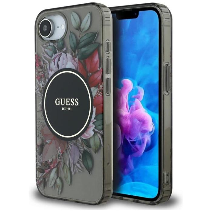Guess - Guess iPhone 16e Mobilskal MagSafe IML Flowers - Svart