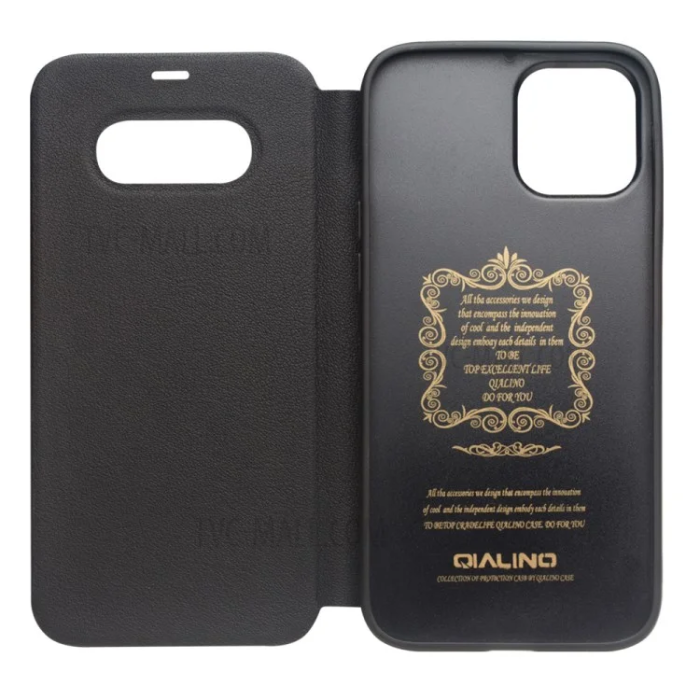 QIALINO - QIALINO iPhone 12 / 12 Pro Flipfodral Ultratunn Äkta läder - Svart