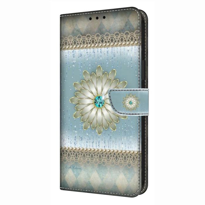 OEM - Samsung Galaxy S26 Fodral Mönstertryck Ställ Läder Flip - Blå Diamant Blomma