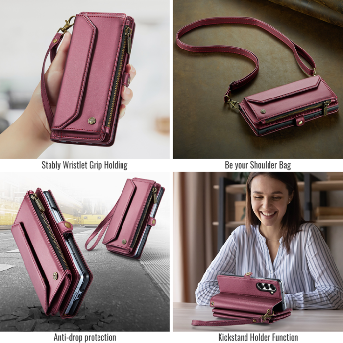 Caseme - CASEME Galaxy Z Fold 7 Plånboksfodral Med Remmar - Röd