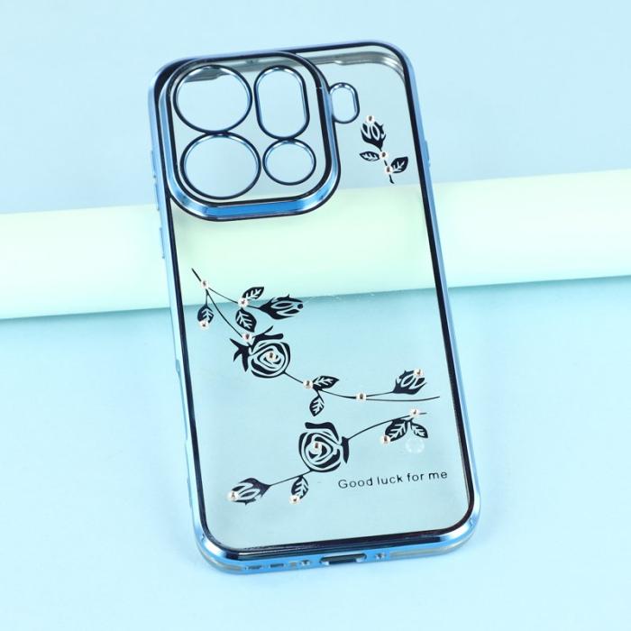 KADEM - KADEM Mobilskal till Oppo Find X9 Pro 5G Plast Blommor Rhinestones - Blå