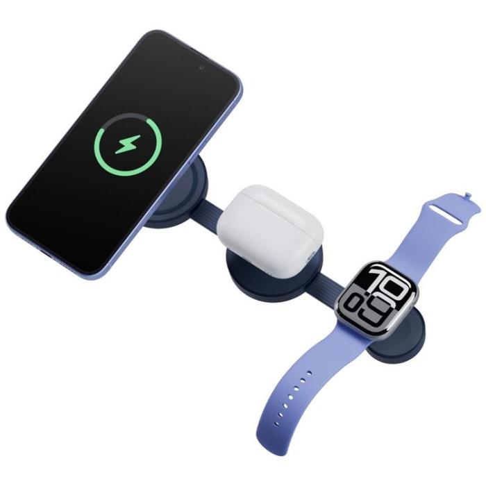 ENERGEA - Energea 3in1 MagSafe Trådlös Laddare iPhone Watch AirPods Bazic - Blå