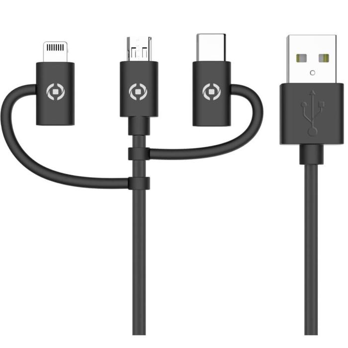 Celly - CELLY 3in1 kabel microUSB / Lightning / USB-C 1m
