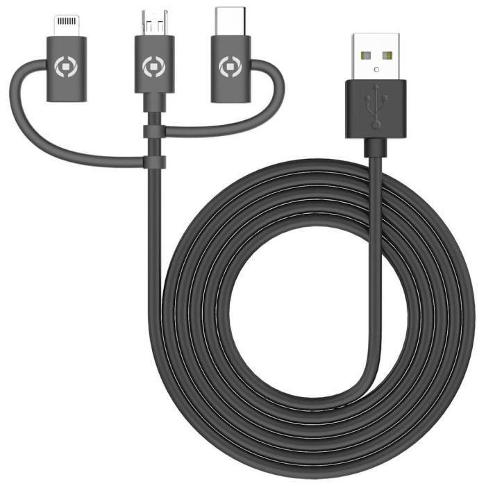 Celly - CELLY 3in1 kabel microUSB / Lightning / USB-C 1m