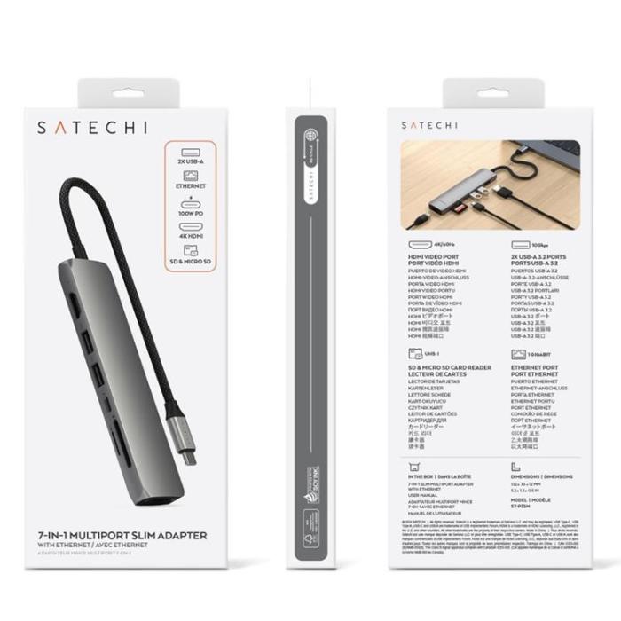 Satechi - Satechi 7-i-1 HUBB USB-C Slim Multiport Adapter med Ethernet - Rymdgrå