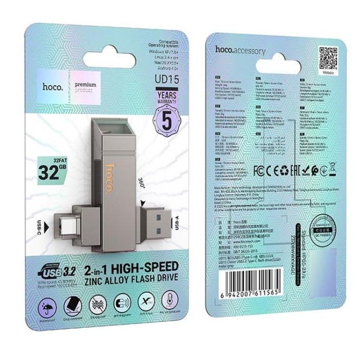 Hoco - Hoco Pendrive 32GB USB-A USB-C UD15 USB 3.2