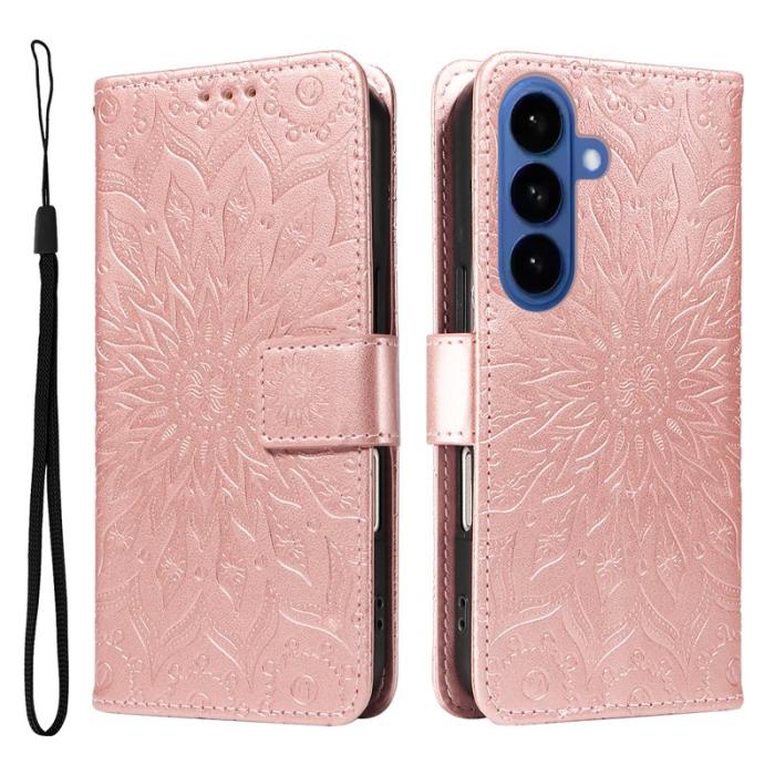 OEM - Samsung Galaxy S26 Plus Plånboksfodral Konstläder Solrostryck - Roséguld