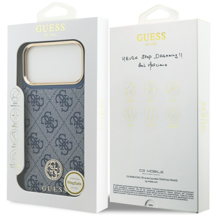 Guess - Guess iPhone 17 Pro Mobilskal Magsafe Strass Logo - Blå
