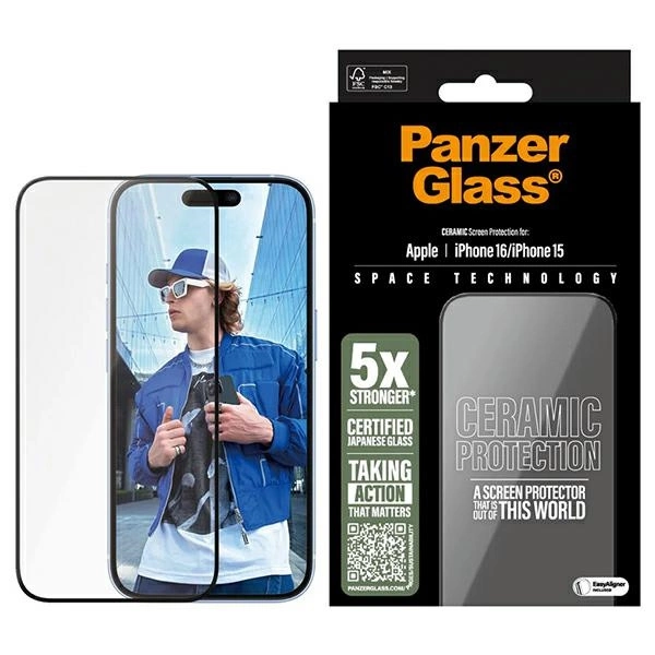 PanzerGlass iPhone 16 Plastfilm Skärmskydd Ceramic Ultra-Wide Fit | 5468 | AlltMobil