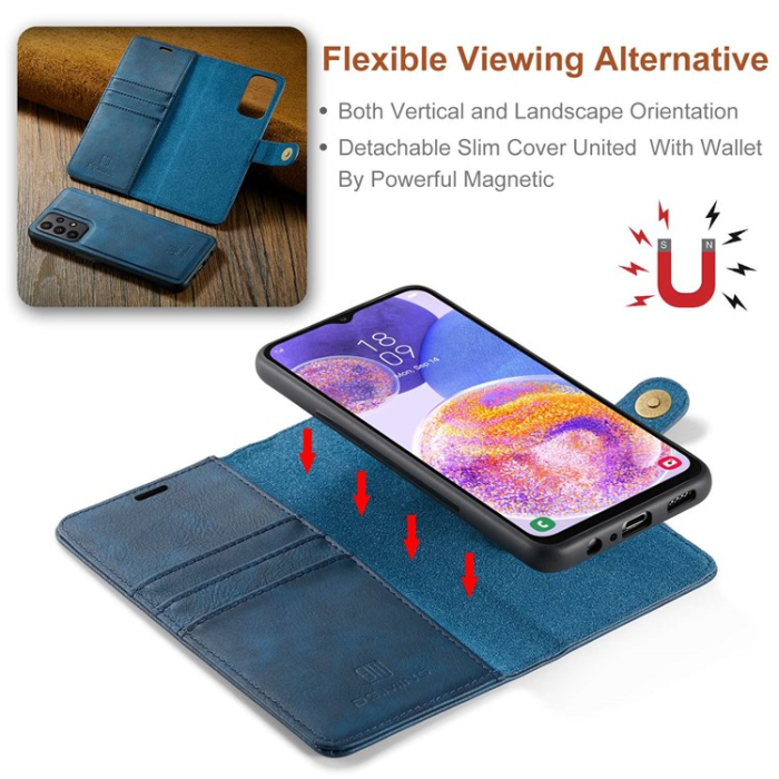 DG.MING - DG.MING Galaxy A23 4G/5G Plånboksfodral Äkta Läder 2in1 - Blå